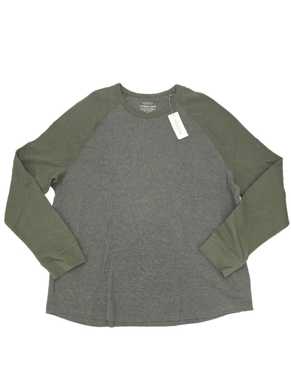 Sonoma Thermal Crew Shirt Men Size XXL 2XL Green Pullover Base Layer Long Sleeve